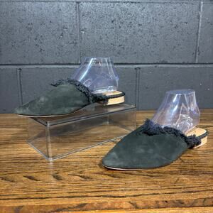 Free People Black Suede Mule Flats Frayed Trim Pointed Toe EU 39 US 8.5